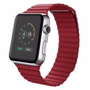 eses Kožený magnetický řemínek pro Apple Watch – Červený 38mm, 40mm, 41mm