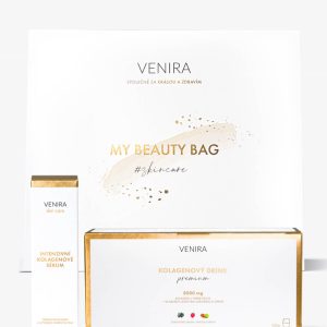 VENIRA beauty bag, dárková sada – intenzivní kolagenové sérum 30 ml, PREMIUM kolagenový drink mix 3 příchutí 30 sáčků