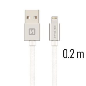 SWISSTEN datový kabel USB/Lightning, textilní oplet, 0,2 m Barva kabelu: Stříbrná