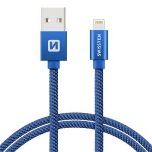 SWISSTEN datový kabel USB/Lightning, textilní oplet, 1,2 m Barva kabelu: Modrá