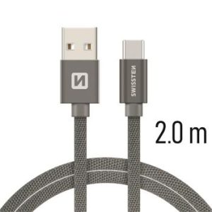SWISSTEN datový kabel, USB/USB-C, textilní oplet, 2 m Barva kabelu: Šedivá