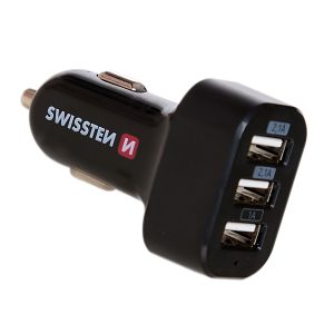 SWISSTEN nabíječka do autozapalovače, 3x USB, 5,2 A, černá