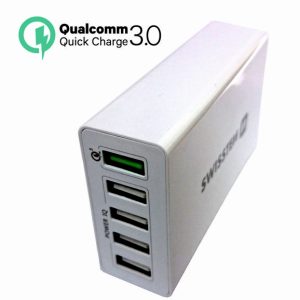 SWISSTEN síťový adaptér Qualcomm 3.0 Quick Charge + Smart IC, 5x USB, 50 W, bílý
