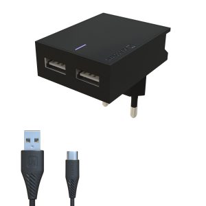 SWISSTEN cestovní nabíječka, 2x USB, Lightning, 3 A, 1,2 m, s MFi Barva: Černá