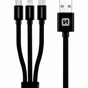 SWISSTEN kabel USB 3v1 – lightning Mfi / microUSB / USB-C 1,2 m černý