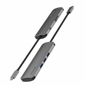 SWISSTEN hliníkový USB-C hub 6-in-1 (USB-C, PD, 3x USB 3.0, SD, micro SD)