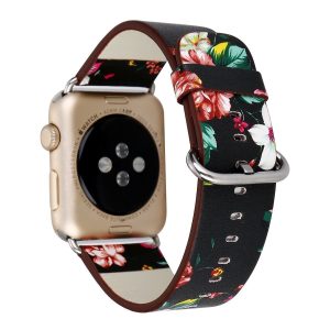eses Kožený květinový řemínek pro Apple Watch – Černý 38mm, 40mm, 41mm