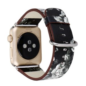 eses Kožený květinový řemínek pro Apple Watch – Černo bílý 38mm, 40mm, 41mm