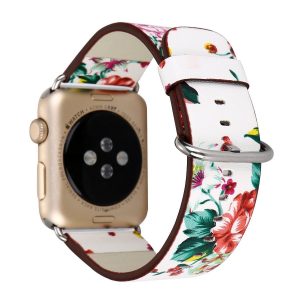 eses Kožený květinový řemínek pro Apple Watch – Bílo červený 42mm, 44mm, 45mm, 49mm