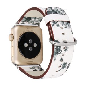 eses Kožený květinový řemínek pro Apple Watch – Bílý a šedý 38mm, 40mm, 41mm