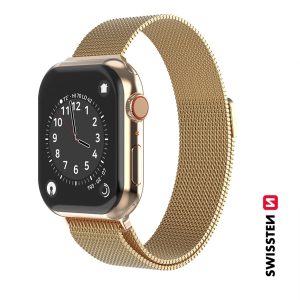 SWISSTEN řemínek pro Apple Watch milánský tah, šířka 42-44 mm Barva: Zlatá