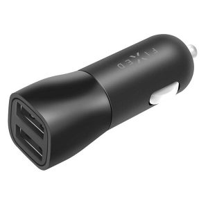 FIXED Autonabíječka s 2x USB výstupem, 15W, Smart Rapid Charge, černá