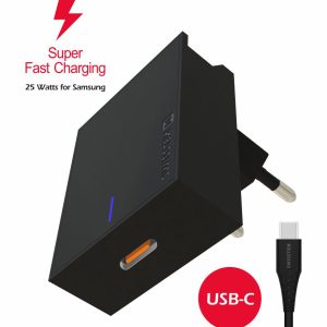 SWISSTEN síťová nabíječka pro Samsung, Super Fast Charging 25 W + datový kabel USB-C / USB-C, 1,2 m černá