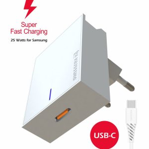 SWISSTEN síťová nabíječka pro Samsung, Super Fast Charging 25 W + datový kabel USB-C / USB-C, 1,2 m bílá