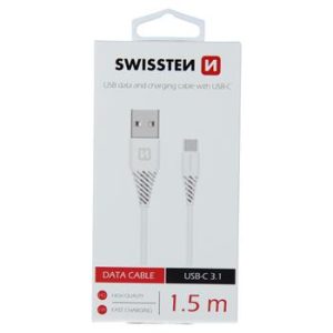 SWISSTEN datový kabel USB-A / USB-C 3.1, délka 1,5m (7mm) Barva: Bílá