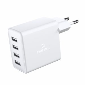 SWISSTEN síťová nabíječka, 4x USB-A, 2.4A, 20W, bílá