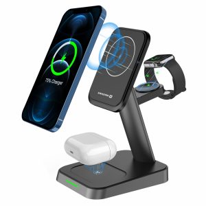 SWISSTEN MagStick bezdrátová nabíječka 3v1, 22,5W, MagSafe, černá