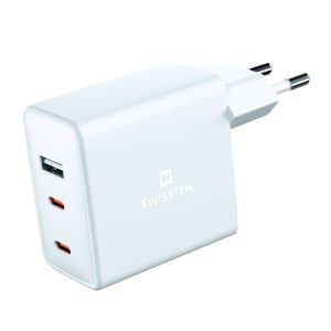 SWISSTEN síťová nabíječka GaN 70W, 2x USB-C, 1x USB