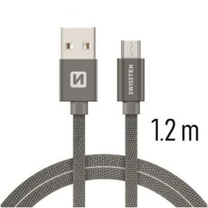 SWISSTEN datový kabel s textilním opletem, USB-A / micro USB, délka 1,2 m Barva kabelu: Šedivý