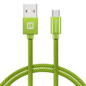SWISSTEN datový kabel USB-A / micro USB, s textilním opletem, délka 2 m Barva kabelu: Zelená
