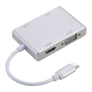 Adaptér USB-C 4v1 (HDMI, VGA, DVI, USB) – stříbrná