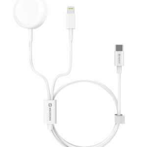 SWISSTEN nabíjecí magnetický kabel 2v1 pro Apple Watch a Lightning, USB-C, 1,2 m