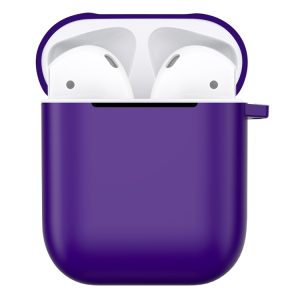 Matný plastový obal s karabinou pro Airpods – fialová