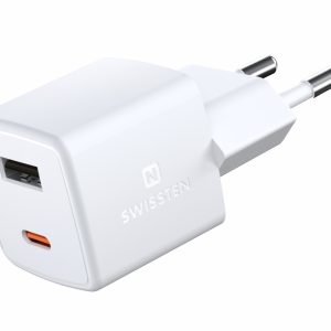 SWISSTEN mini síťový adaptér GaN 1x USB-C + 1x USB 30W power delivery