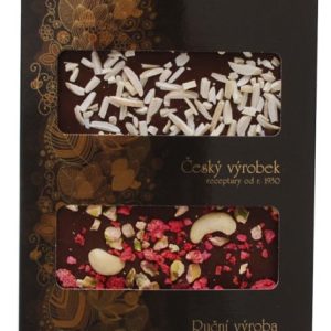 Kamila Chocolates Tabulky hořkých čokolád s posypem MIX 4x50g – tmavá krabička