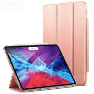 Pouzdro z PU kůže pro Apple iPad Pro 12.9 (2020) + slot pro Apple Pencil – Rose Gold