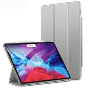 Pouzdro z PU kůže pro Apple iPad Pro 12.9 (2020) + slot pro Apple Pencil – Silver Grey