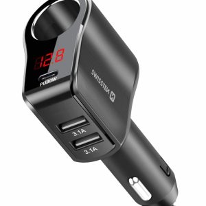 SWISSTEN autonabíječka s CL, USB-C Power Delivery, 2x USB-A, 108 W – 216 W