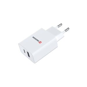 SWISSTEN síťová nabíječka SMART IC, USB-C, USB-A, 10,5 W, bílá