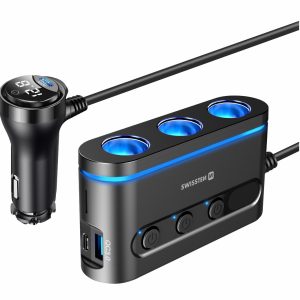 SWISSTEN 3-rozbočovač do autozapalovače 2x USB-C, USB-A, Power Delivery, až 216 W