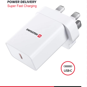 SWISSTEN síťový adaptér PD 25W pro IPhone a Samsung pro UK zásuvku Barva: Bílá