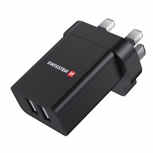 SWISSTEN Síťový adaptér 2x USB 10,5W pro UK zásuvku černý