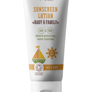 Wooden Spoon Opalovací tělové mléko Baby & Family SPF30, tuba  (100 ml)