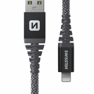 SWISSTEN datový kabel KEVLAR, USB/Lightning, 60 W, 1,5 m, antracit