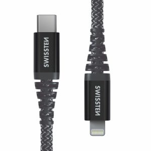 SWISSTEN datový kabel KEVLAR, USB-C/Lightning, 60 W, 1,5 m, antracit