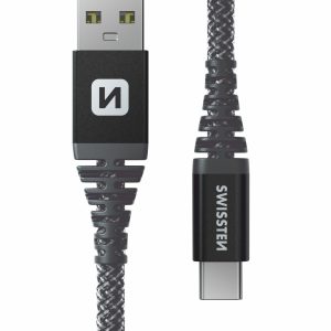 SWISSTEN datový kabel KEVLAR, 60 W, USB/USB-C, 1,5 m, antracit