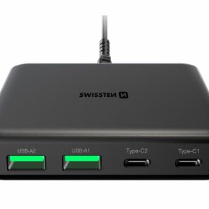 SWISSTEN Stolní mini adaptér GaN 2x USB-C + 2x USB 65W, černý