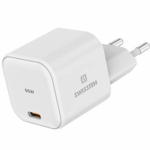 SWISSTEN síťová nabíječka GaN, USB-C, Power Delivery, 65 W, bílá