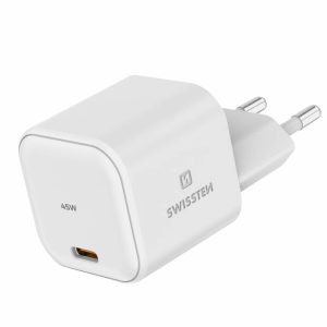 SWISSTEN síťová nabíječka GaN, USB-C, Power Delivery, 45 W, bílá