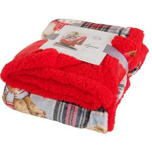 B.E.S. – Petrovice, s.r.o. Deka s beránkem mikroflanel Aspen, dárkové balení – červené káro s medvídky Rozměr: 130×160