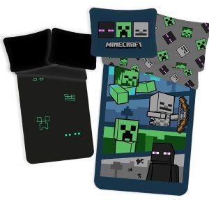 Jerry Fabrics s. r. o. Bavlněné povlečení 140×200 + 70×90 cm – Minecraft "Hostile Mobs" se svítícím efektem