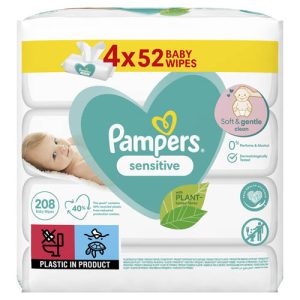 Pampers Sensitive Dětské vlhčené ubrousky pro citlivou pokožku (4× 52 ks)
