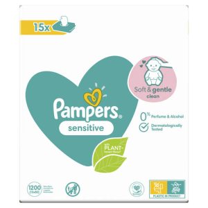 Pampers Sensitive Dětské vlhčené ubrousky pro citlivou pokožku (15× 80 ks)