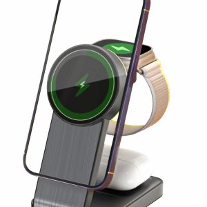 SWISSTEN Skládací bezdrátová nabíječka MagFold 3v1 25W, černá (kompatibilní s MagSafe)