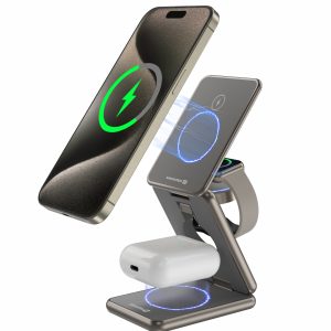 SWISSTEN Bezdrátová hliníková nabíječka AL1, šedá (kompatibilní s MagSafe)