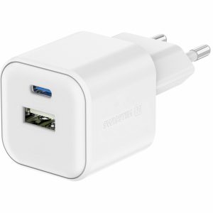 SWISSTEN Síťový adaptér GaN 1x USB-C 20W PD a 1x USB-A 18W QC Barva: Bílá